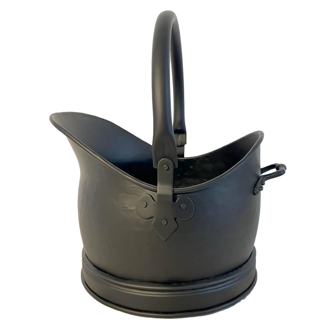 28cm(h) MATTE BLACK Waterloo style galvanised metal COAL BUCKET with carry handle and support handle | scuttle | hod |Fireside accessory | log store | kindling holder