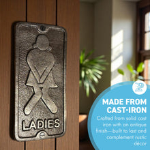 Load image into Gallery viewer, 𝗩𝗜𝗡𝗧𝗔𝗚𝗘 𝗦𝗧𝗬𝗟𝗘 𝗟𝗔𝗗𝗜𝗘𝗦 𝗖𝗔𝗦𝗧 𝗜𝗥𝗢𝗡 𝗧𝗢𝗜𝗟𝗘𝗧 𝗗𝗢𝗢𝗥 𝗦𝗜𝗚𝗡 | 𝟯′ 𝘅 𝟲’ (𝟳𝟱𝗺𝗺 𝘅 𝟭𝟱𝟬𝗺𝗺) | Plaque | Bathroom | Wall Decor | Antique Style | Bathroom Sign | Restroom | Door Sign | Decorative Home Accessory
