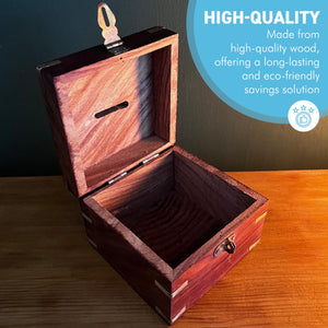 Handcrafted Wooden Money Box, Square Coin Piggy Bank, Decorative Savings Storage, Secure and Durable Safe for Coins