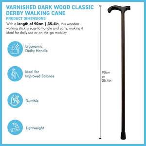 Varnished Dark Wood Classic Derby Walking Stick