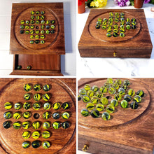 Load image into Gallery viewer, Wooden Solitaire with Drawer for Traditonal Yellow Marbles | Travel Games | Strategic &amp; Traditional Games | Perfect for Adults &amp; Family Fun
