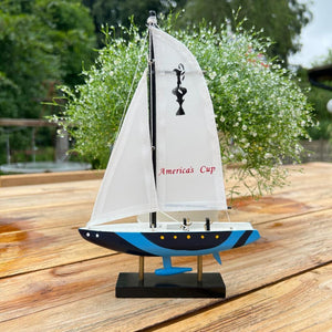 AMERICAS CUP MODEL YACHT BLUE HULL | Sailing | Yacht | Boats | Models | Nautical Gift | Sailing Ornaments | Yacht on Stand