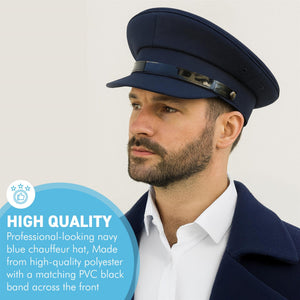Size 61cm | X Large Navy Blue Chauffeur Style Peaked Cap | Traditional style ideal for weddings, school proms and special events| Driving Cap | UK size 7 1/2 | US size 7 5/8