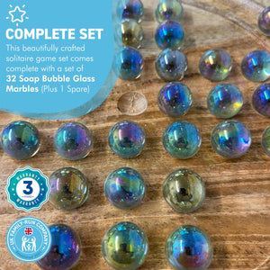 30cm mango wood solitaire board game with soap bubble glass marbles