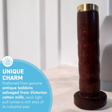 Load image into Gallery viewer, ANTIQUE BOBBIN LIGHT PULL,  upcycled from genuine antique bobbins, vintage bathroom ceiling light switch &amp; pull cord, unique piece of history for your bathroom
