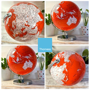 ORANGE WORLD GLOBE | Globes of the world | World globe for adults | Earth globe | Desk ornament | Explorers gift | World globe | 25cm (D) x 25cm (W) x 30 cm (H)