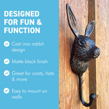Load image into Gallery viewer, Sturdy Wall-Mounted Cast Iron Rabbit Head Hook Hanger for Hats, Coats, Clothes - Ideal for Kitchen, Bathroom, Bedroom, Office
