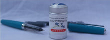 Load image into Gallery viewer, J Herbin Blue metal roller ball pen with fine nib and tin of 6 Blue Bleu Myosotist cartridges
