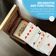 Load image into Gallery viewer, Playing Cards in Elegant Wooden Gift Box with Metal Embossed Hinged Lid for Storage
