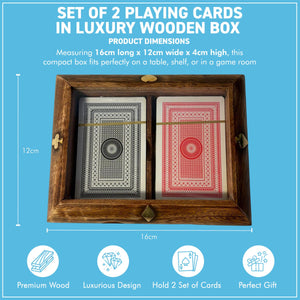 𝗟𝗨𝗫𝗨𝗥𝗬 𝗪𝗢𝗢𝗗𝗘𝗡 𝗣𝗟𝗔𝗬𝗜𝗡𝗚 𝗖𝗔𝗥𝗗 𝗕𝗢𝗫 – 2 Decks, Brass Inlay, clear hinged lid