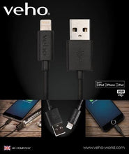 Load image into Gallery viewer, Veho Pebble MFi 𝗟𝗜𝗚𝗛𝗧𝗡𝗜𝗡𝗚 𝗨𝗦𝗕 𝗖𝗔𝗕𝗟𝗘 0.2 m – Apple Certified, Fast Charge and Sync, Data Transfer, Black (VPP-601-20CM) Durable
