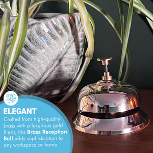 Gold Brass Service Bell, Reception Desk Bell for hotels, schools, offices & more