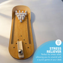 Load image into Gallery viewer, 30cm Wooden Desktop Bowling Game: 10 Pins &amp; Metal Ball - Perfect for Strategy, Party and Family Fun
