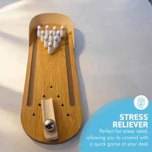 30cm Wooden Desktop Bowling Game: 10 Pins & Metal Ball - Perfect for Strategy, Party and Family Fun