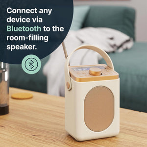 DAB, DAB+ Digital and FM Bluetooth radio | Battery and Mains Powered Portable DAB Radio | Majority Little Shelford | Bluetooth Connectivity, Dual Alarm, 15 Hours Playback and LED Display | Cream