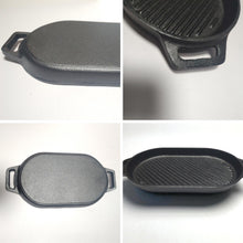 Load image into Gallery viewer, 30x15.5cm 𝗢𝗩𝗔𝗟 𝗖𝗔𝗦𝗧 𝗜𝗥𝗢𝗡 𝗚𝗥𝗜𝗗𝗗𝗟𝗘 𝗣𝗔𝗡 Non-Stick Grill Pan for Pizza Pancakes BBQ Oven
