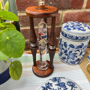 Vintage 24cm Galileo Barometer Thermometer on Antique Bobbin Stand