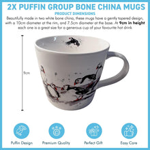 Load image into Gallery viewer, Pair of Puffin Group Mugs, 100% Bone China, Gift for Nature Lovers, Coastal Home Decor
