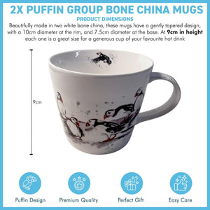 Pair of Puffin Group Mugs, 100% Bone China, Gift for Nature Lovers, Coastal Home Decor