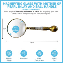 Load image into Gallery viewer, Magnifying Glass with Mother of Pearl Inlay and ball handle, elegant decorative handheld magnifier for reading and collecting
