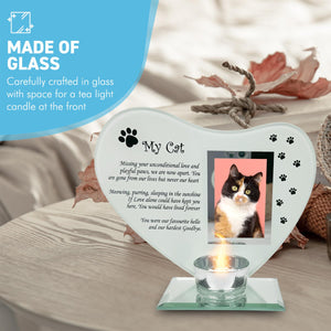 Glass Memorial Candle Holder & Photo Frame for Cats | Grief Sympathy Gift | Pet Memorial Plaque | Cat Remembrance Frame & Candle Holder