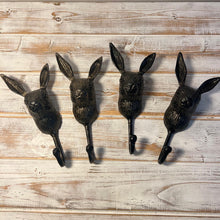 Load image into Gallery viewer, Set of Four Sturdy Wall-Mounted Cast Iron Rabbit Head Hook Hanger for Hats, Coats, Clothes - Ideal for Kitchen, Bathroom, Bedroom, Office
