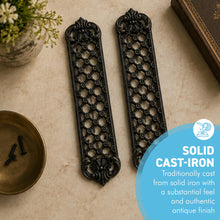 Load image into Gallery viewer, The Jali, Matched Pair – Two Pierced Lattice Cast Iron Finger Plates for a Double Door or Both Faces of One
