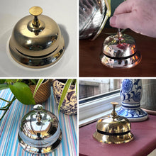 Load image into Gallery viewer, Gold Brass Service Bell, Reception Desk Bell for hotels, schools, offices &amp; more
