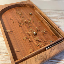 Load image into Gallery viewer, Classic vintage style TABLETOP PINBALL BAGATELLE GAME 40cm x 25cm, Spring plunger with brass pins and steel balls, Shesham Rose wood board, vintage traditional pub game
