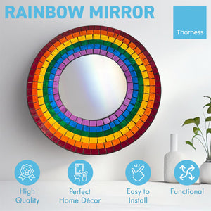 RAINBOW GLASS MOSAIC MIRROR | Mirror | Rainbow Colours | home Decor | Wall Mirror | Round Mirror | Circle | Mosaic Wall Mirror