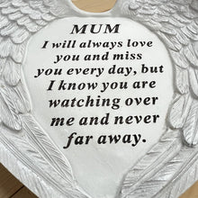 Load image into Gallery viewer, Angel Wings Memorial Ornament: Textured, Detailed Love Heart Plaque for Mum&#39;s Garden/Grave
