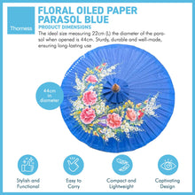 Load image into Gallery viewer, FLORAL OILED PAPER SUNSHADE PARASOL | Sun Protection | Wedding Accessories | UV Protection | Pink and Blue Flowers | Butterflies| Blue
