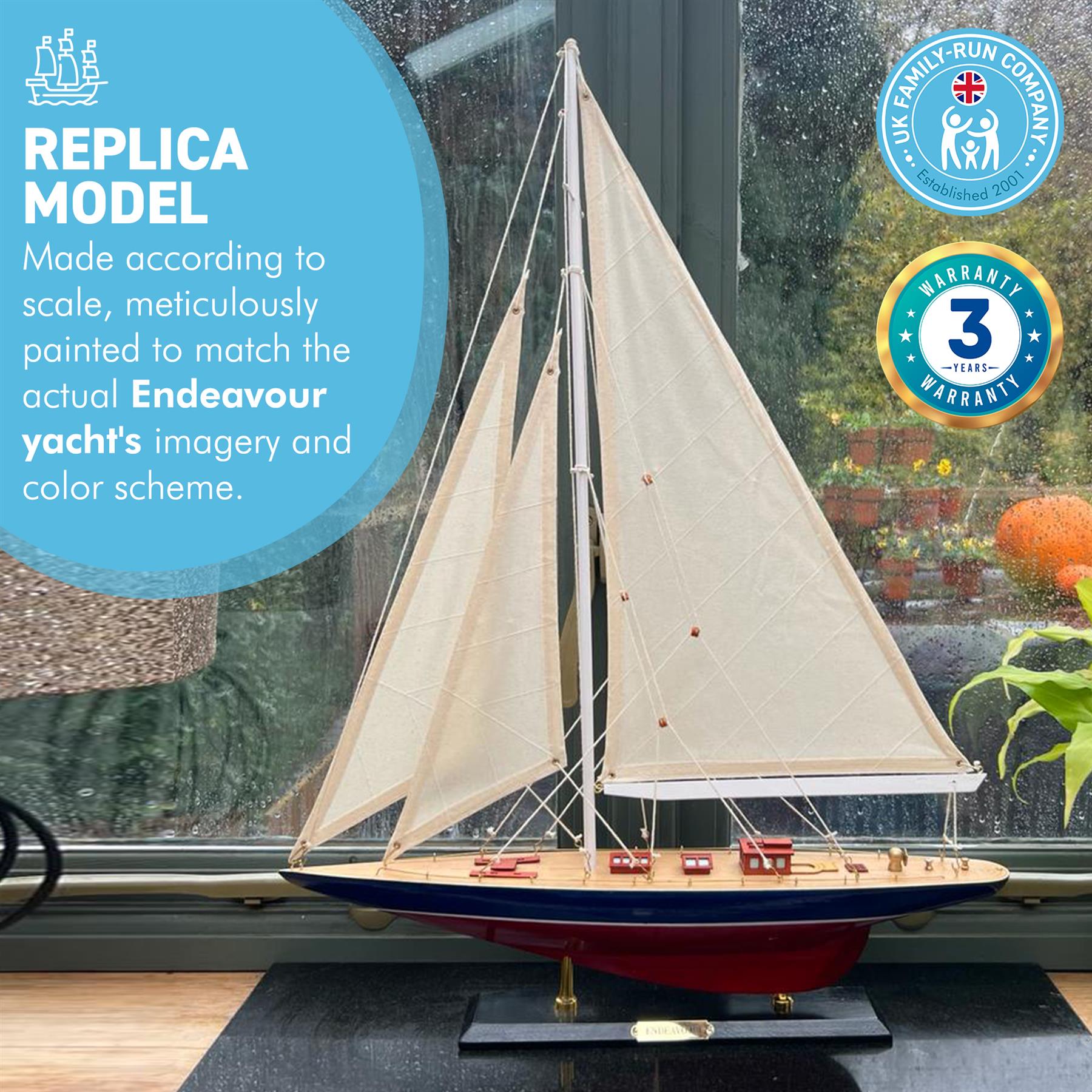 Modèle De Voilier Endeavour J Class 50 Cm - Yacht Americas Cup - Ornement Nautique Bois Assemblé