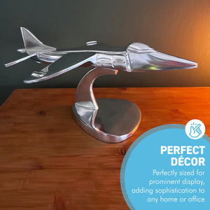 Harrier Military Heritage Metal Model – Polished Aluminium Aviation Display Piece, 42cm x 25cm, Iconic Jump Jet Design for Home & Office Decor