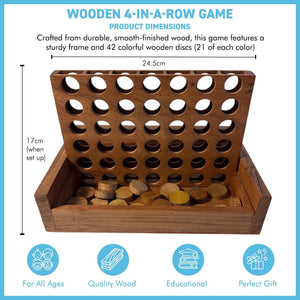 Wooden 4-in-a-Row Game – Classic Connect 4 Strategy Board Game for Kids and Adults – Durable Eco-Friendly Wood, Portable and Screen-Free Family Fun