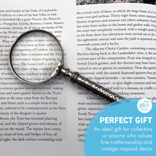 Load image into Gallery viewer, Vintage Silver Handheld Magnifier with woven lattice pattern handle, perfect for reading and precision tasks
