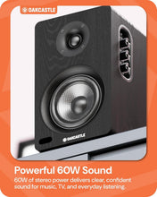 Load image into Gallery viewer, Refurbished Oakcastle Black BK100 ACTIVE BOOKSHELF SPEAKERS | 2.0 Stereo System | 60W Output | Bluetooth 5.4, USB Playback | AUX, HDMI ARC, Optical | Gaming Speakers for PC Desktop
