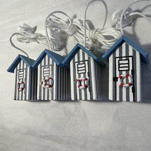 4 x Light Blue and white beach hut light pulls | Nautical Theme Wooden Beach Hut Cord Pull Light Pulls