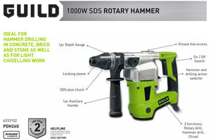 Guild Corded SDS Rotary Hammer Drill - 1000W