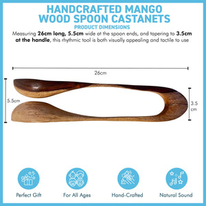 Handcrafted Mango Wood Spoon Castanets – Wooden Percussion Instrument – One-Piece Carved Spoon Clappers for Folk & World Music
