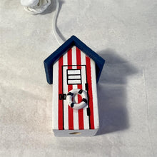 Load image into Gallery viewer, Red and white beach hut light pull | Nautical Theme Wooden Beach Hut Cord Pull Light Pulls
