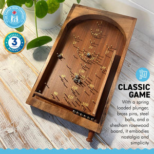 Classic vintage style TABLETOP PINBALL BAGATELLE GAME | 34cm x 20cm | Spring plunger | Brass pins and steel balls | Shesham Rose wood board ! vintage traditional pub game
