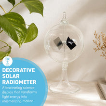 Load image into Gallery viewer, 16cm high Solar Radiometer | 4 Blades rotating glass windmill Crookes solar radiometer |Measures Radiant Flux of Electromagnetic Radiation | desk ornament | weather station | light mill
