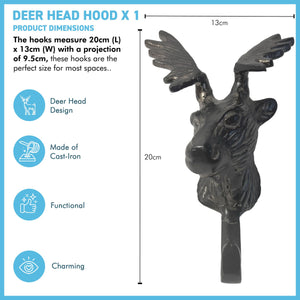 Wall-Mounted Cast Iron Deer Head Hook for Hats, Coats,  Durable and Stylish