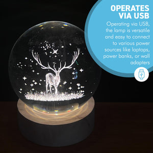 3D Crystal Ball Night Light USB Lamp, Ludosphere Reindeer Design, Perfect for Home Decor, Gifts, and Mood Lighting