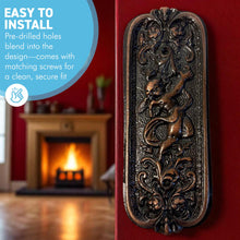Load image into Gallery viewer, Antique Rustic Copper Door Push Plate with Ornate Cherub Design - Vintage Finger Plate Decor
