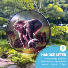 Load image into Gallery viewer, Elephant Family Glass Suncatcher, 15cm diameter Decorative Window Hanging, Vibrant Elephant Design
