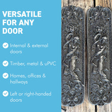 Load image into Gallery viewer, The Figurine Pair – Two Cast Iron Push Plates, One for Each Face of a Door
