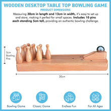 Load image into Gallery viewer, 30cm Wooden Desktop Bowling Game: 10 Pins &amp; Metal Ball - Perfect for Strategy, Party and Family Fun
