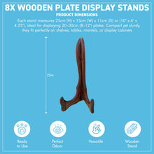 Load image into Gallery viewer, Wooden Plate Display Stands 25cm – Set of 8 Hinged Easel Holders
